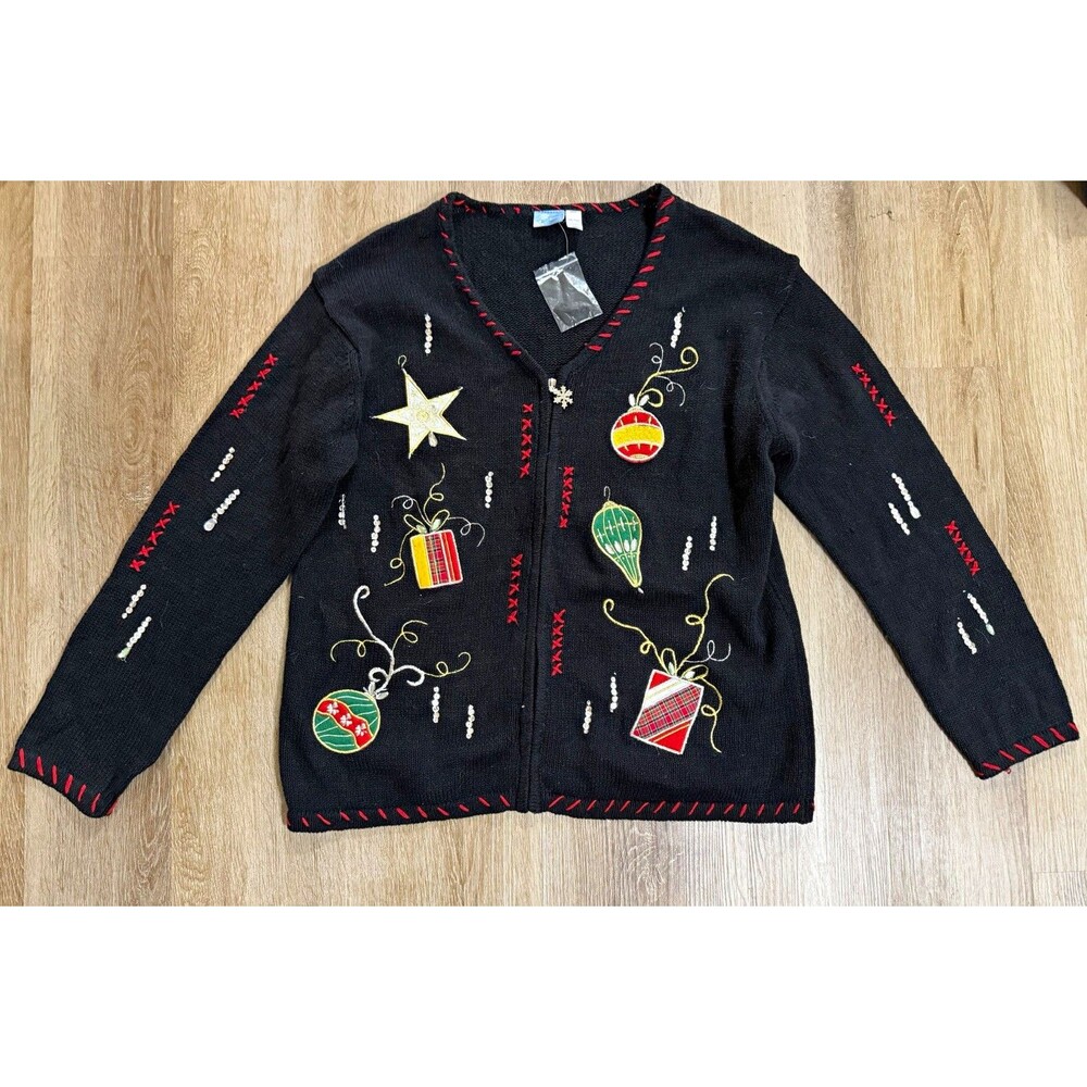 Holiday‎ Editions Women’s M Knit Cardigan Sweater  Embroidered Sequin Christmas
